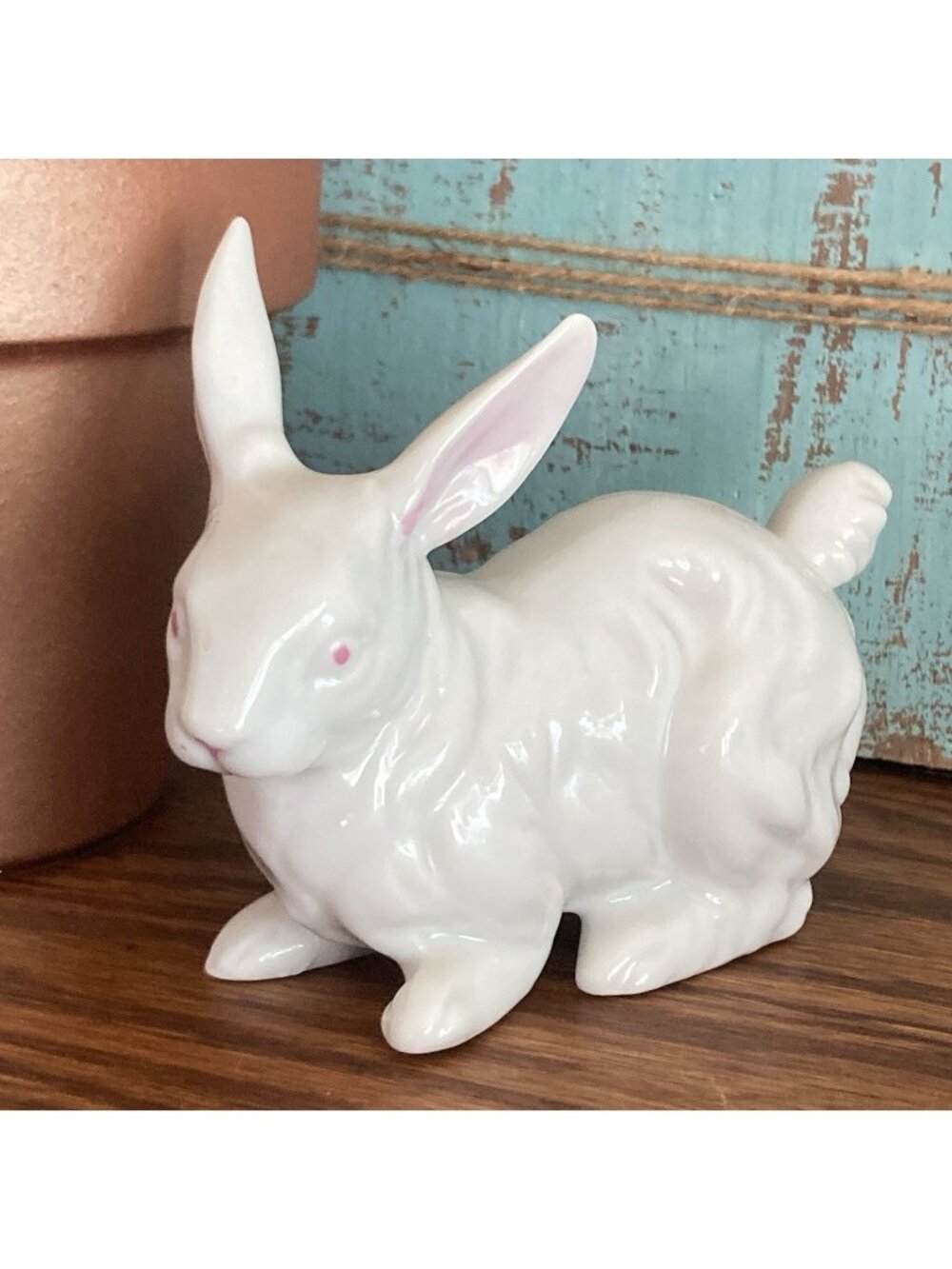 Vintage 1970's Japan Andrea by Sadek White Easter Bunny Pink Eyes